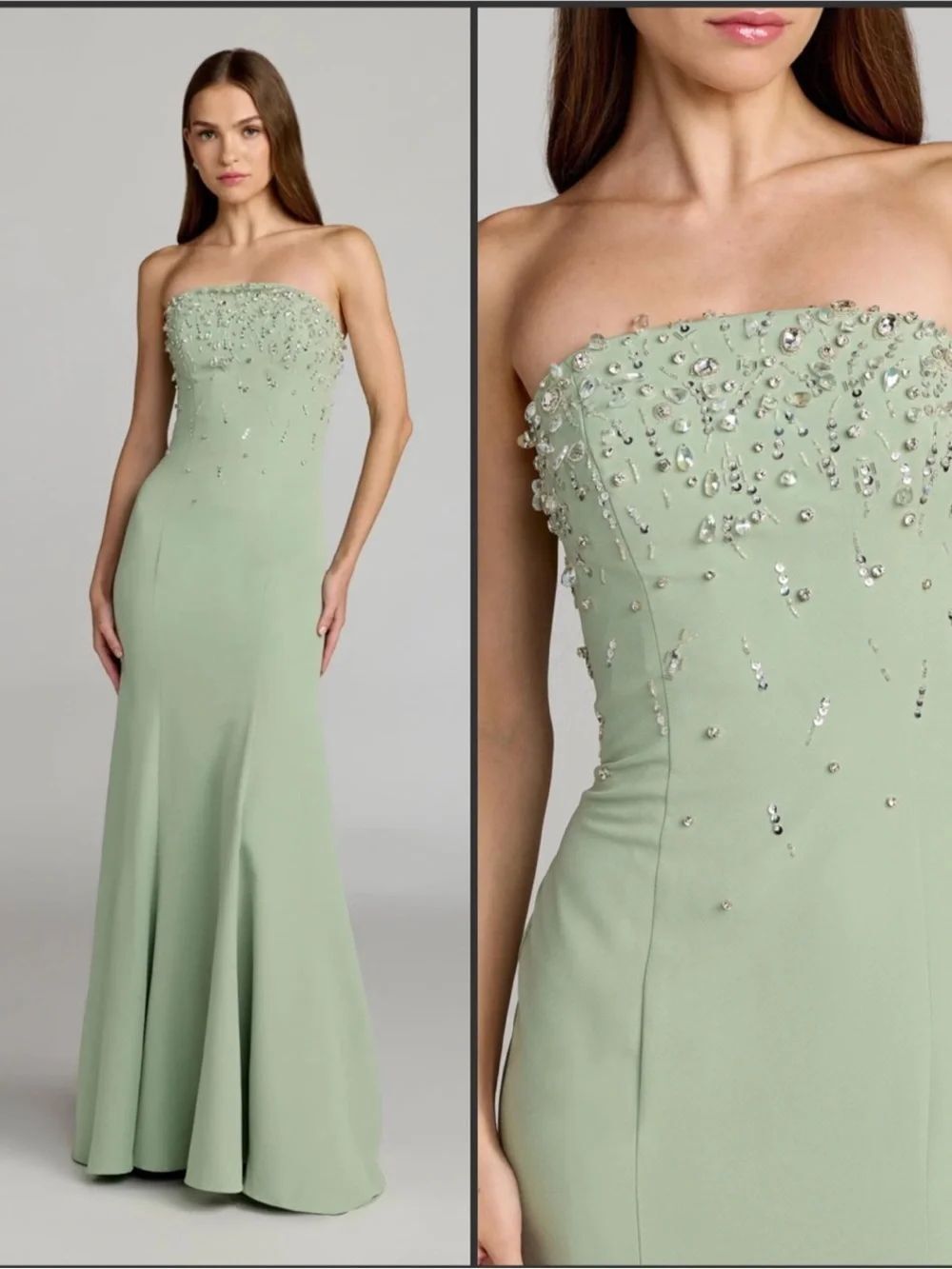 NWOT MAC DUGGAL 27788 Green Strapless Embellished Crepe Mermaid Gown Size 10